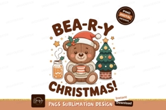 Festive bear with christmas tree and hot drink holiday Product Image 1