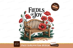 Wooden bench surrounded by red poppies flowers Product Image 1