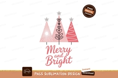 Pink Christmas Trees Merry Bright stars Product Image 1