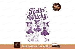 Dancing witches with brooms and hats purple Product Image 1