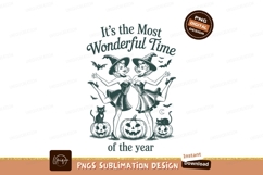 Witches dancing with cats and pumpkins halloween bats Product Image 1