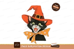 Black cat witch orange hat polka dot bow image Product Image 1