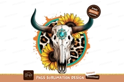 Bull skull sunflowers turquoise leopard print horns Product Image 1