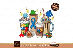 Coffee cups with autism awareness symbols ribbon puzzle Product Image 1