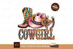 Pink cowgirl hat sunflowers horseshoe cowboy boot image Product Image 1