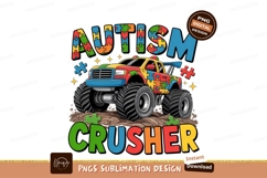 Colorful monster truck crushing autism puzzle pieces Product Image 1