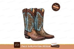 Blue and brown embroidered cowboy boots western footwear Product Image 1