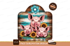 Pink pigs sunflowers floral piglets blue Product Image 1