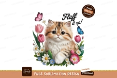 Fluffy cat surrounded by flowers and butterflies kitten Product Image 1