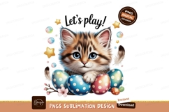 Fluffy kitten with easter eggs blue pink Product Image 1