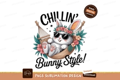 Relaxing bunny wearing sunglasses and flower crown in hammoc Product Image 1