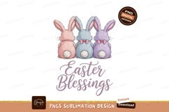 Three pastel bunnies with bows easter pink Product Image 1