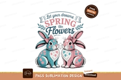 Spring Bunnies With Flowers pastel pink Product Image 1
