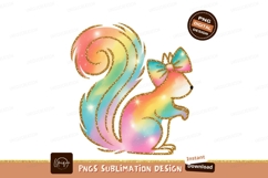 Rainbow squirrel with golden glitter bow image Product Image 1