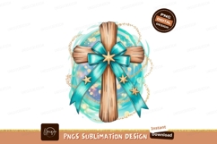 Wooden cross with teal ribbon and stars image Product Image 1