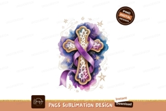 Leopard print cross purple ribbon watercolor image Product Image 1