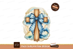 Wooden cross blue polka dot bow image Product Image 1