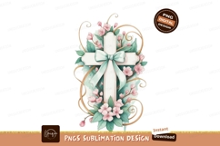 White cross pink flowers mint bow image Product Image 1
