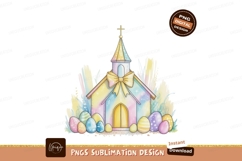 Pastel Church With Easter Eggs religious Product Image 1