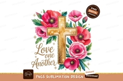 Golden cross surrounded by vibrant poppies flowers Product Image 1