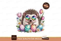Hedgehog wearing rainbow sunglasses with easter eggs and flo Product Image 1