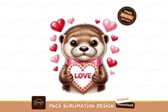 Otter holding heart cookie with love pink Product Image 1