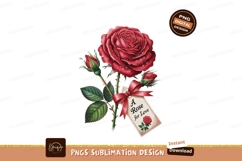 Red rose with buds and gift tag SUBLIMATION flower Product Image 1