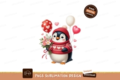 Adorable Penguin With Flowers And Balloons cute sweater Product Image 1