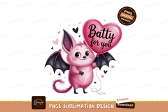Pink fluffy bat holding heart balloon image Product Image 1