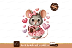 Cute mouse holding gift surrounded by hearts pink Product Image 1