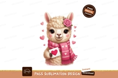 Cute llama with pink scarf and heart animal Product Image 1