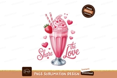 Pink strawberry milkshake with hearts and text SUBLIMATION Product Image 1