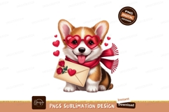 Adorable corgi wearing heart glasses holding love letter Product Image 1