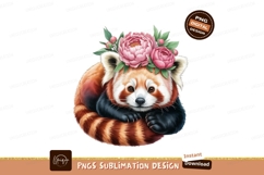 Red panda with pink flowers animal cute Product Image 1
