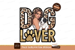 Woman holding puppy with leopard print text image Product Image 1