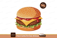 Juicy cheeseburger with lettuce and ketchup food fastfood Product Image 1