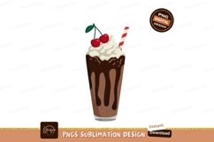 Chocolate milkshake with cherries and straw drink beverage Product Image 1