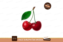 Ripe red cherries with green leaf fruit Product Image 1