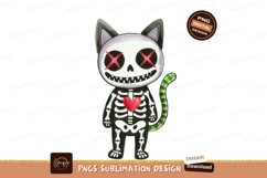 Skeleton cat with red heart and striped tail bones Product Image 1
