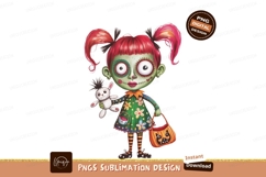 Halloween girl with stuffed bunny and pumpkin bag zombie Product Image 1