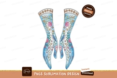 Blue floral painted hands with birds pink Product Image 1
