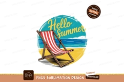 Beach chair by the ocean with hello summer text vacation Product Image 1
