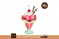 Strawberry Sundae With Cherry And Wafers icecream cream Product Image 1