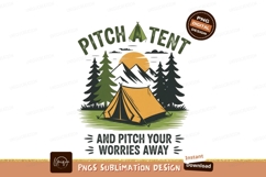 Orange tent camping adventure under mountain sunset Product Image 1