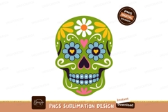 Decorated green skull with flowers and hearts blue Product Image 1