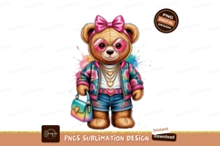 Teddy bear with pink bow sunglasses and floral jacket Product Image 1