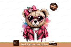 Teddy bear with pink bow sunglasses and jacket image Product Image 1