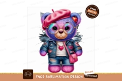 Fashionable purple bear with pink beret and denim blue Product Image 1