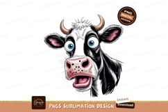 Surprised black and white cow with blue eyes pink Product Image 1
