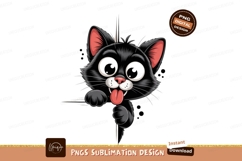 Black cat peeking out with tongue out kitten cute Product Image 1
